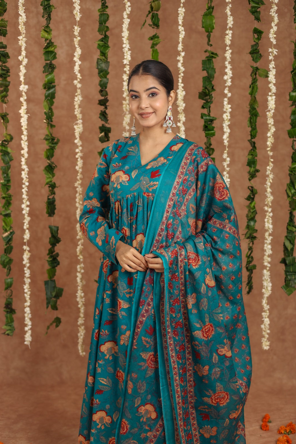 Seagreen mul cotton anarkali suit